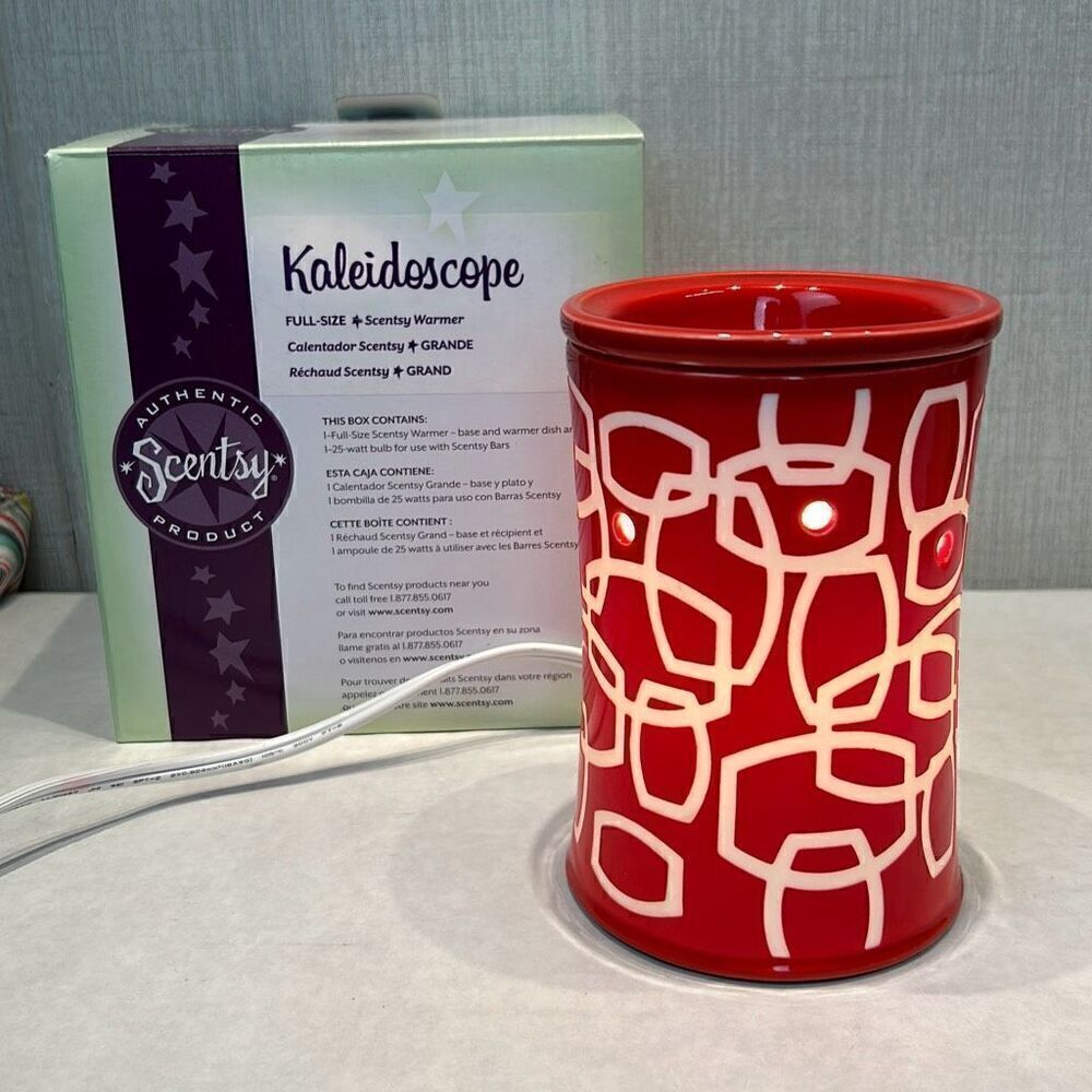 Scentsy Kaleidoscope Wax Warmer Red White Geometric Pattern Full Size Retired